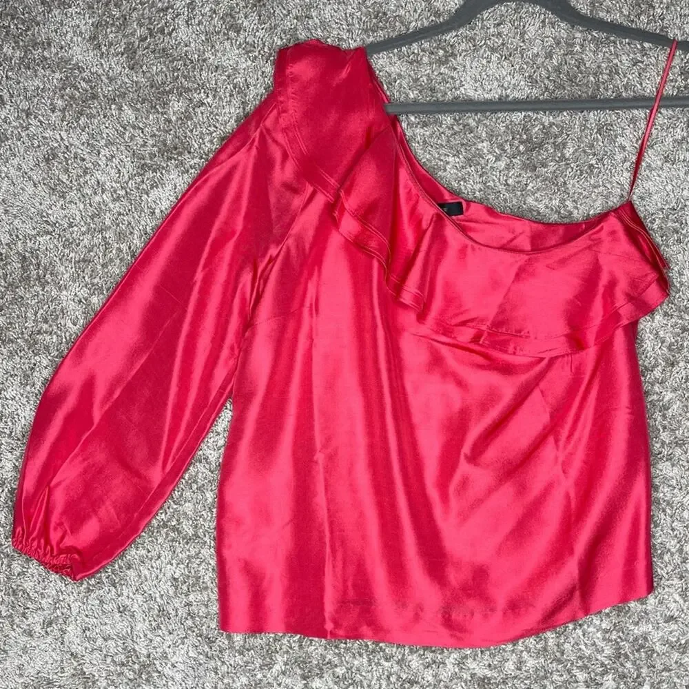 J. Crew One Shoulder Silk Shantung Top Pink Size 6 NWT